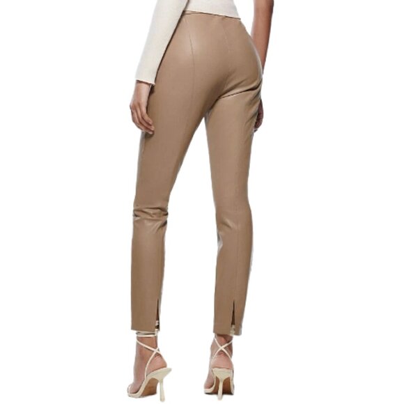 Zara Camel Faux Leather High Waist Pants M Neutral Workwear Fall Trend - Picture 2 of 10
